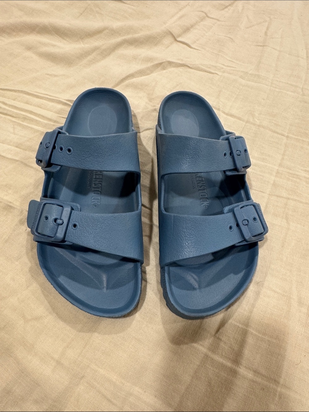 Blue Birkenstock Two-Strap Slide Sandals